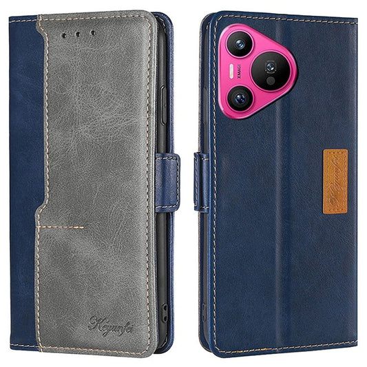 For Huawei Pura 70 Wholesale Phone Case PU Leather Wallet Dual Color Splicing Case Phone Cover - Blue+Grey