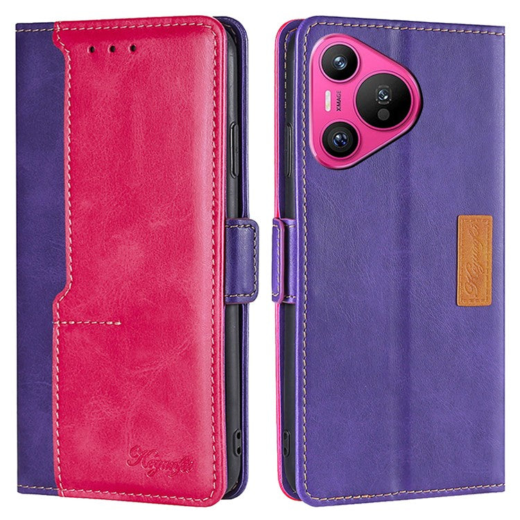 For Huawei Pura 70 Wholesale Phone Case PU Leather Wallet Dual Color Splicing Case Phone Cover - Purple+Rose