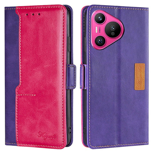 For Huawei Pura 70 Wholesale Phone Case PU Leather Wallet Dual Color Splicing Case Phone Cover - Purple+Rose
