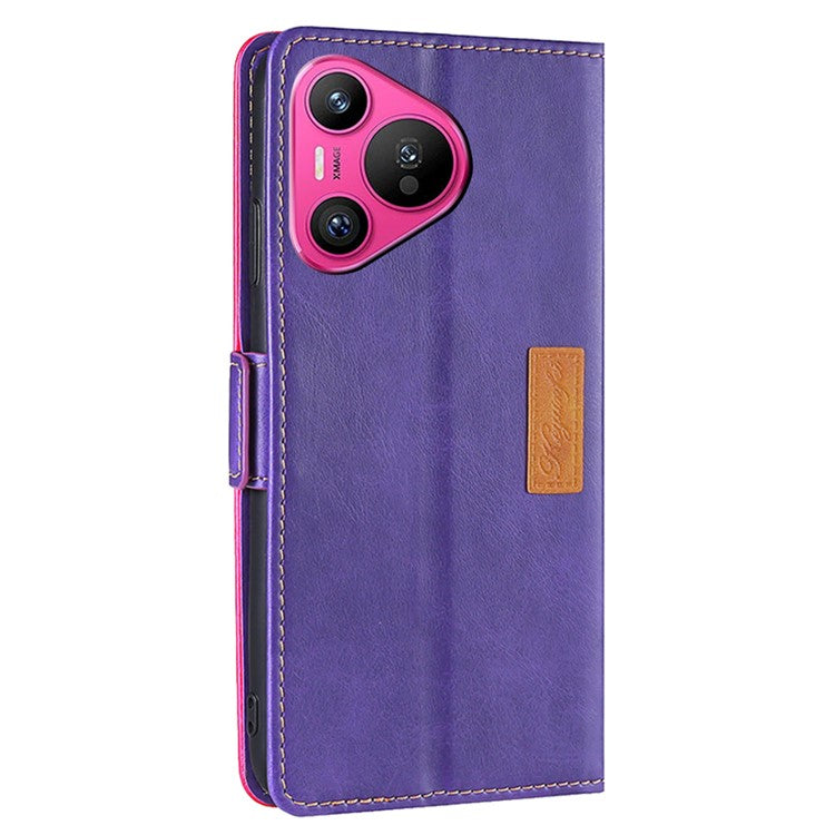 For Huawei Pura 70 Wholesale Phone Case PU Leather Wallet Dual Color Splicing Case Phone Cover - Purple+Rose