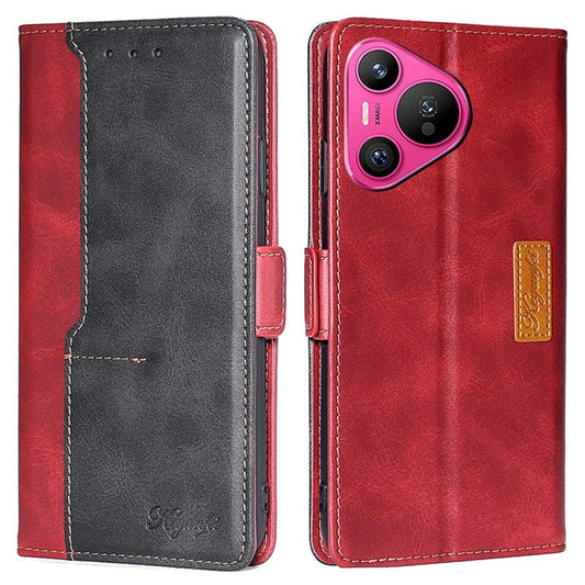 For Huawei Pura 70 Wholesale Phone Case PU Leather Wallet Dual Color Splicing Case Phone Cover - Red+Black