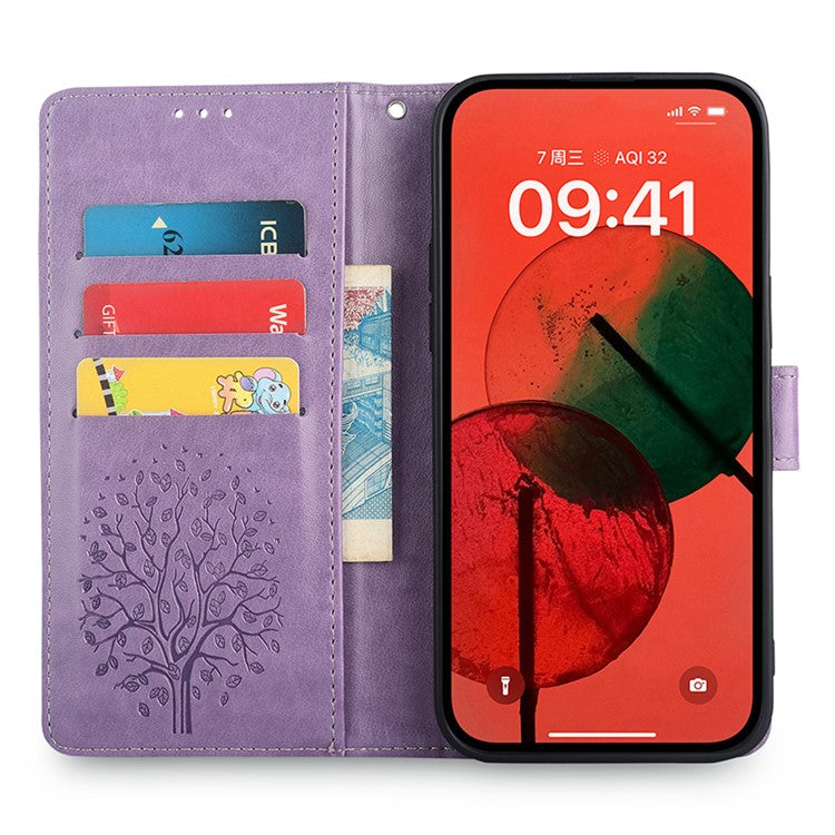 For Huawei Pura 70 Case PU Leather Wallet Phone Cover Tree Deer Imprinted - Purple