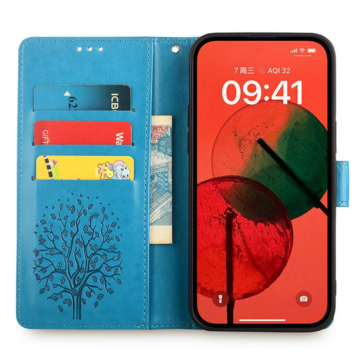 For Huawei Pura 70 Case PU Leather Wallet Phone Cover Tree Deer Imprinted - Blue