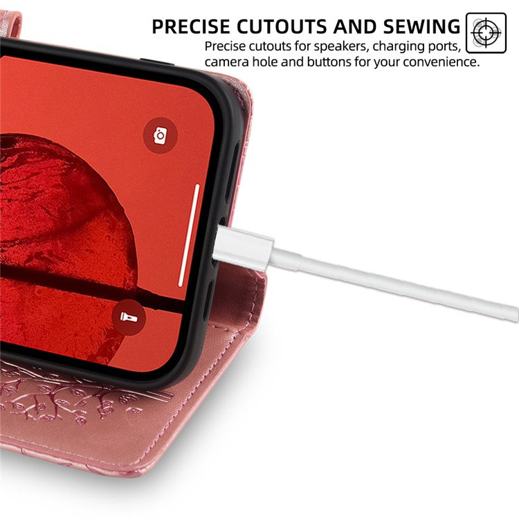 For Huawei Pura 70 Case PU Leather Wallet Phone Cover Tree Deer Imprinted - Rose Gold