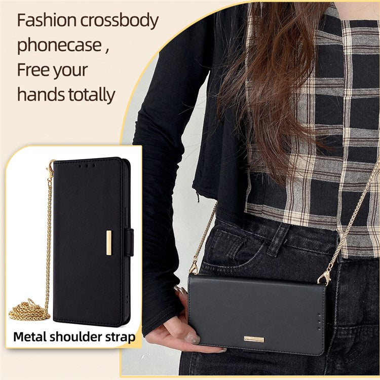 For Huawei Pura 70 Case PU Leather Wallet Stand Phone Cover with Crossbody Shoulder Strap - Black