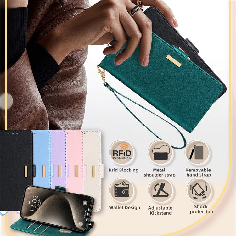 For Huawei Pura 70 Case PU Leather Wallet Stand Phone Cover with Crossbody Shoulder Strap - Green