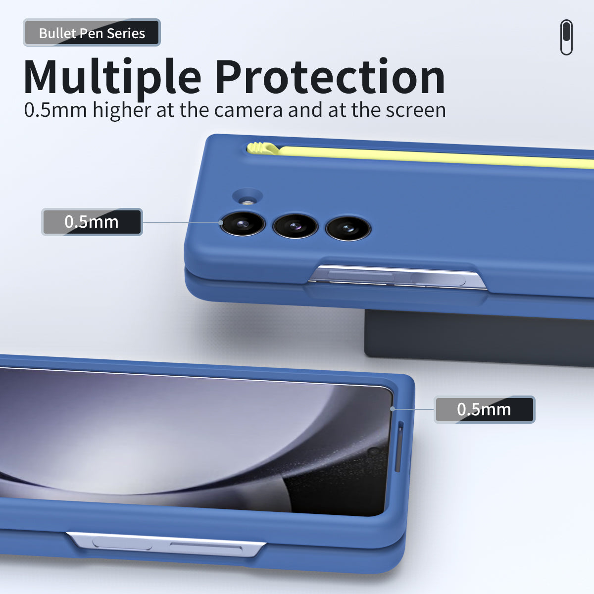 For Galaxy Z Fold6 5G Case Skin-Touch Hard PC Phone Cover with Tempered Glass Film and Stylus - Sky Blue