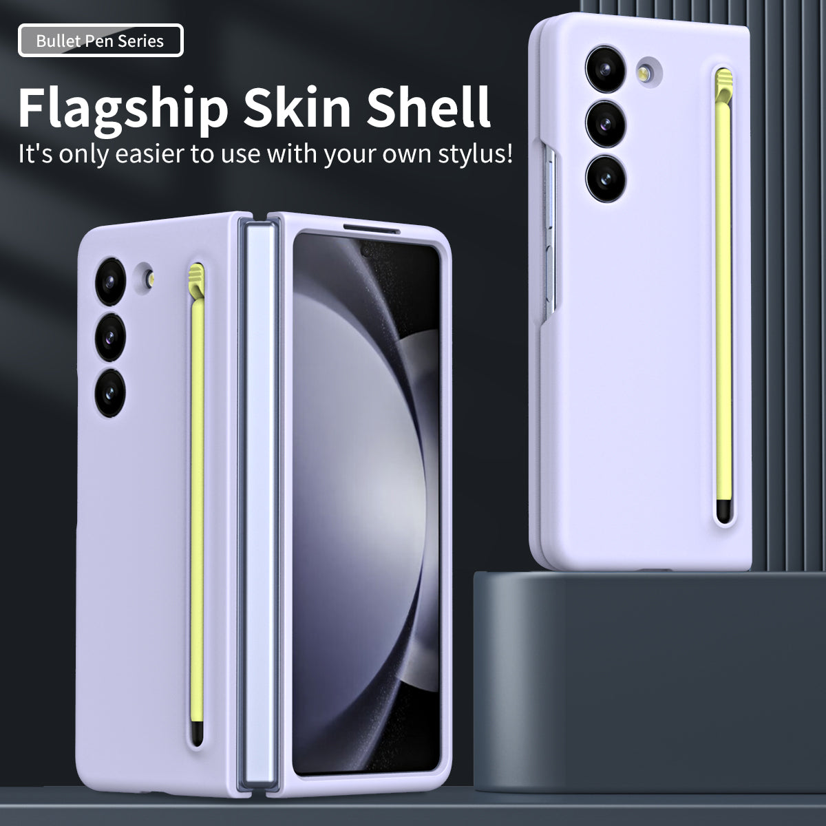 For Galaxy Z Fold6 5G Case Skin-Touch Hard PC Phone Cover with Tempered Glass Film and Stylus - Lavender Purple
