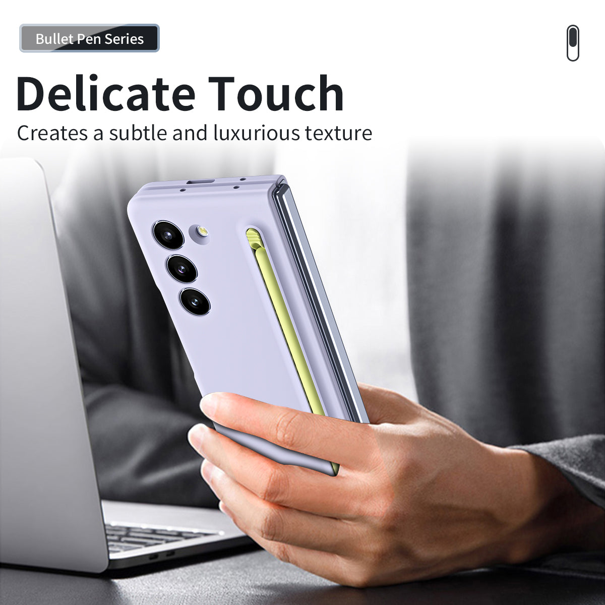 For Galaxy Z Fold6 5G Case Skin-Touch Hard PC Phone Cover with Tempered Glass Film and Stylus - Lavender Purple
