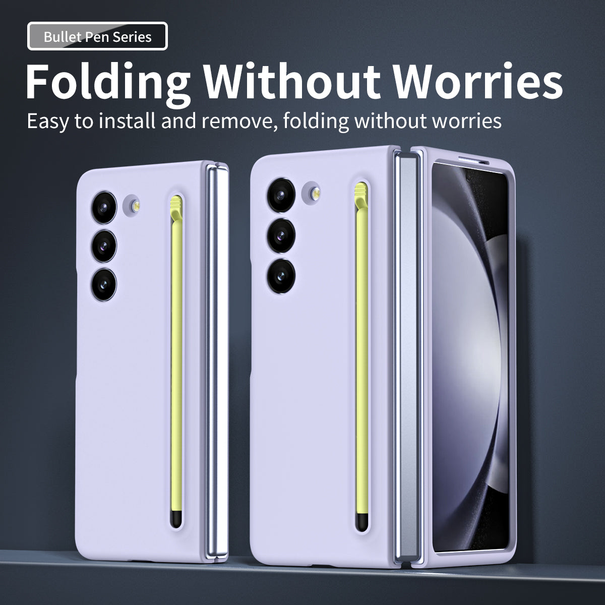 For Galaxy Z Fold6 5G Case Skin-Touch Hard PC Phone Cover with Tempered Glass Film and Stylus - Lavender Purple