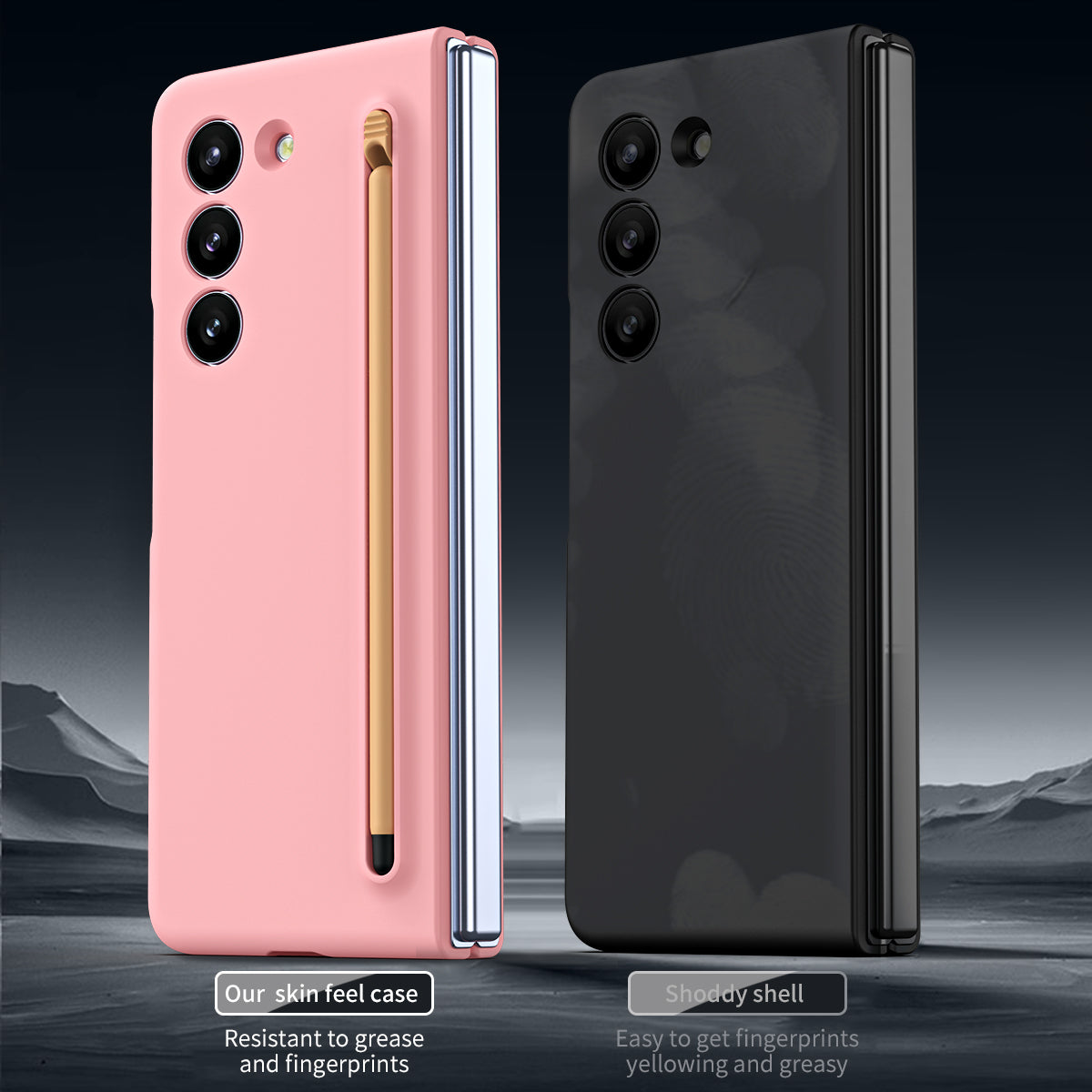 For Galaxy Z Fold6 5G Case Skin-Touch Hard PC Phone Cover with Tempered Glass Film and Stylus - Pink