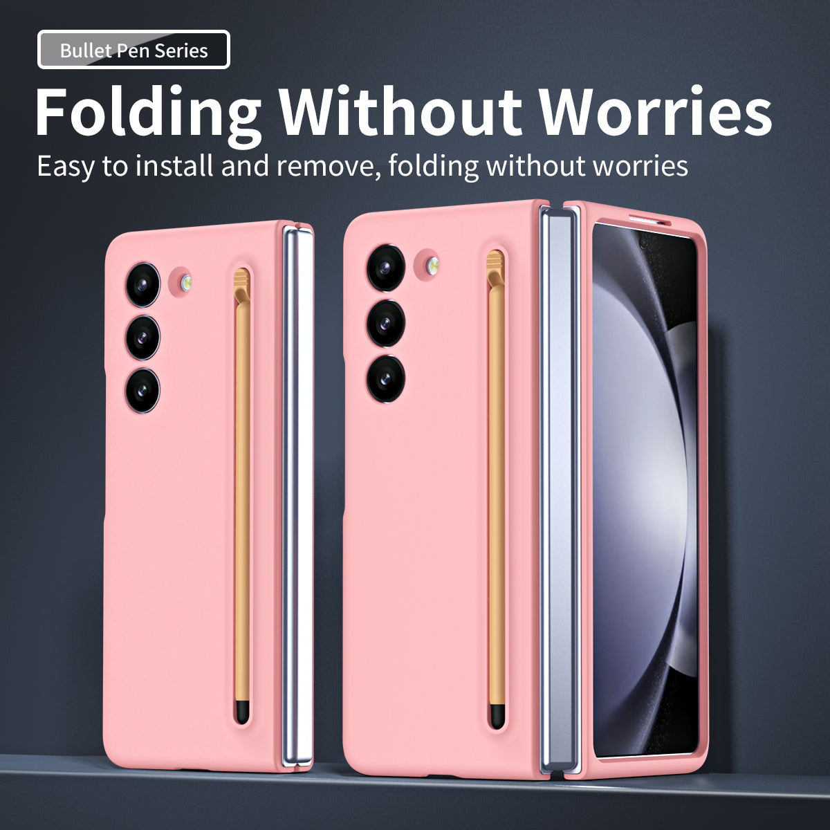 For Galaxy Z Fold6 5G Case Skin-Touch Hard PC Phone Cover with Tempered Glass Film and Stylus - Pink