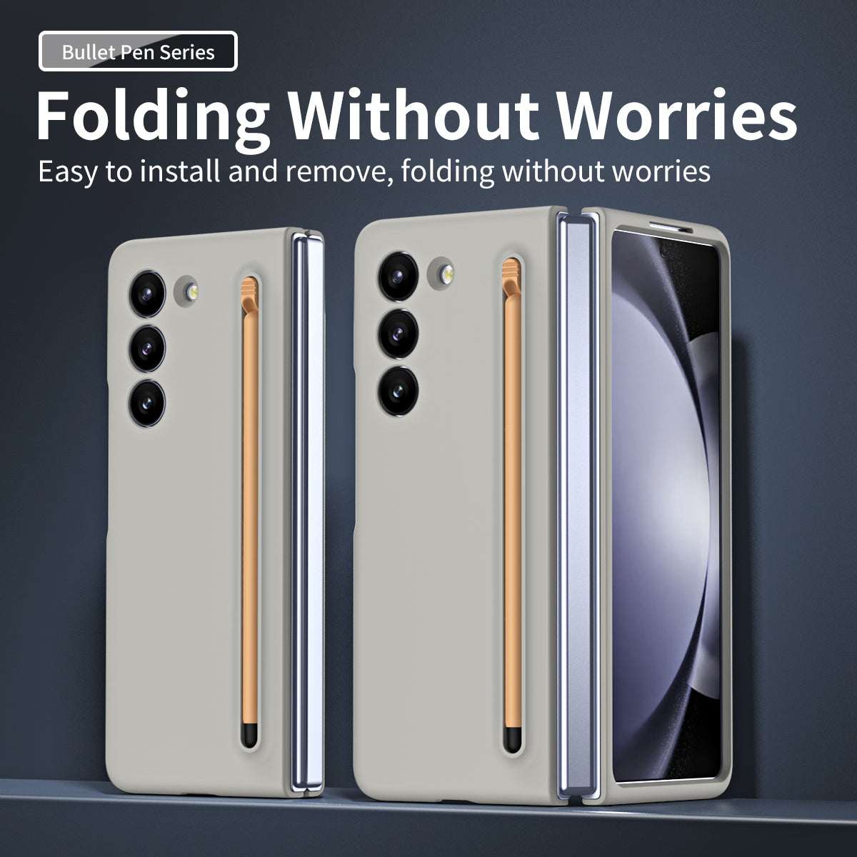 For Galaxy Z Fold6 5G Phone Case Skin-Touch Hard PC Shell with Stylus - Light Grey