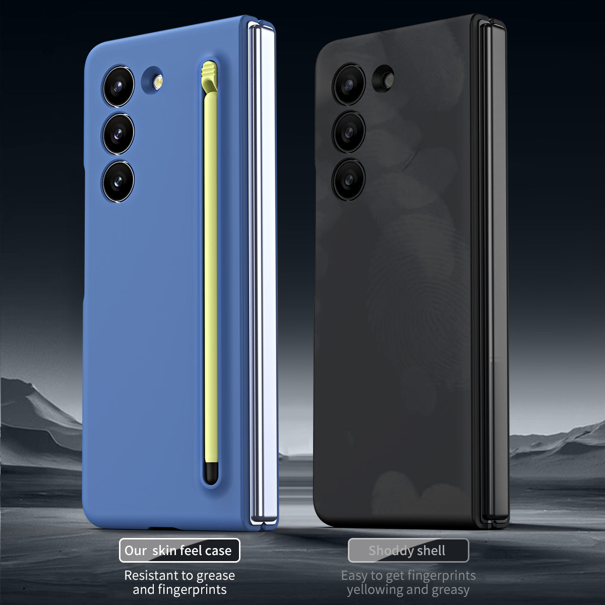 For Galaxy Z Fold6 5G Phone Case Skin-Touch Hard PC Shell with Stylus - Sky Blue