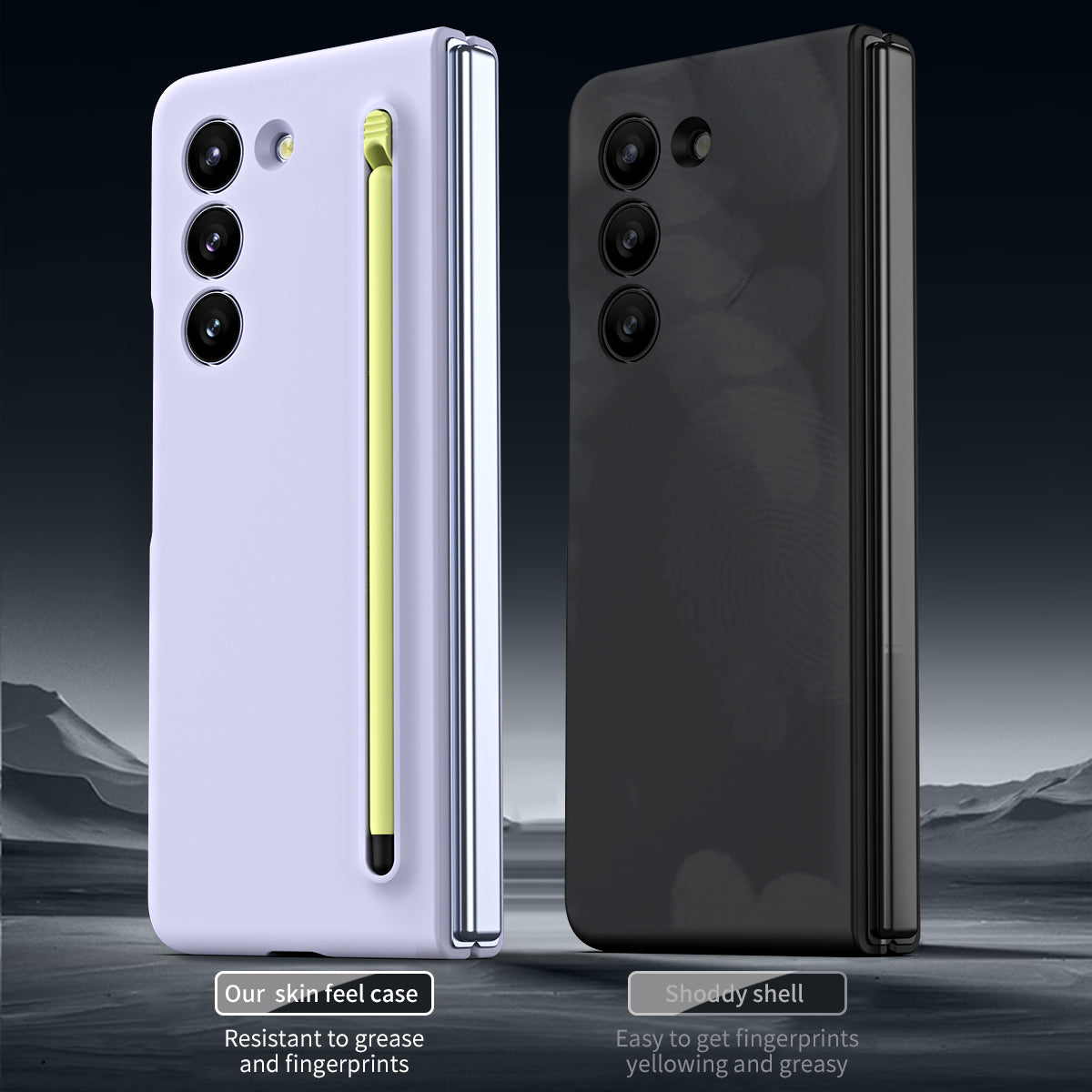 For Galaxy Z Fold6 5G Phone Case Skin-Touch Hard PC Shell with Stylus - Lavender Purple