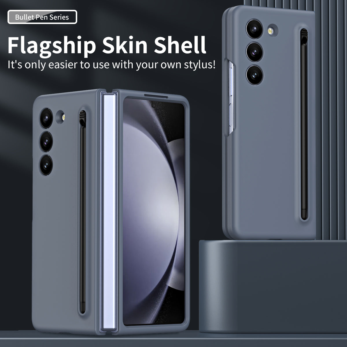 For Galaxy Z Fold6 5G Phone Case Skin-Touch Hard PC Shell with Stylus - Dark Grey