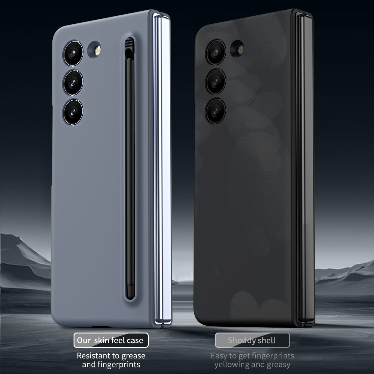 For Galaxy Z Fold6 5G Phone Case Skin-Touch Hard PC Shell with Stylus - Dark Grey