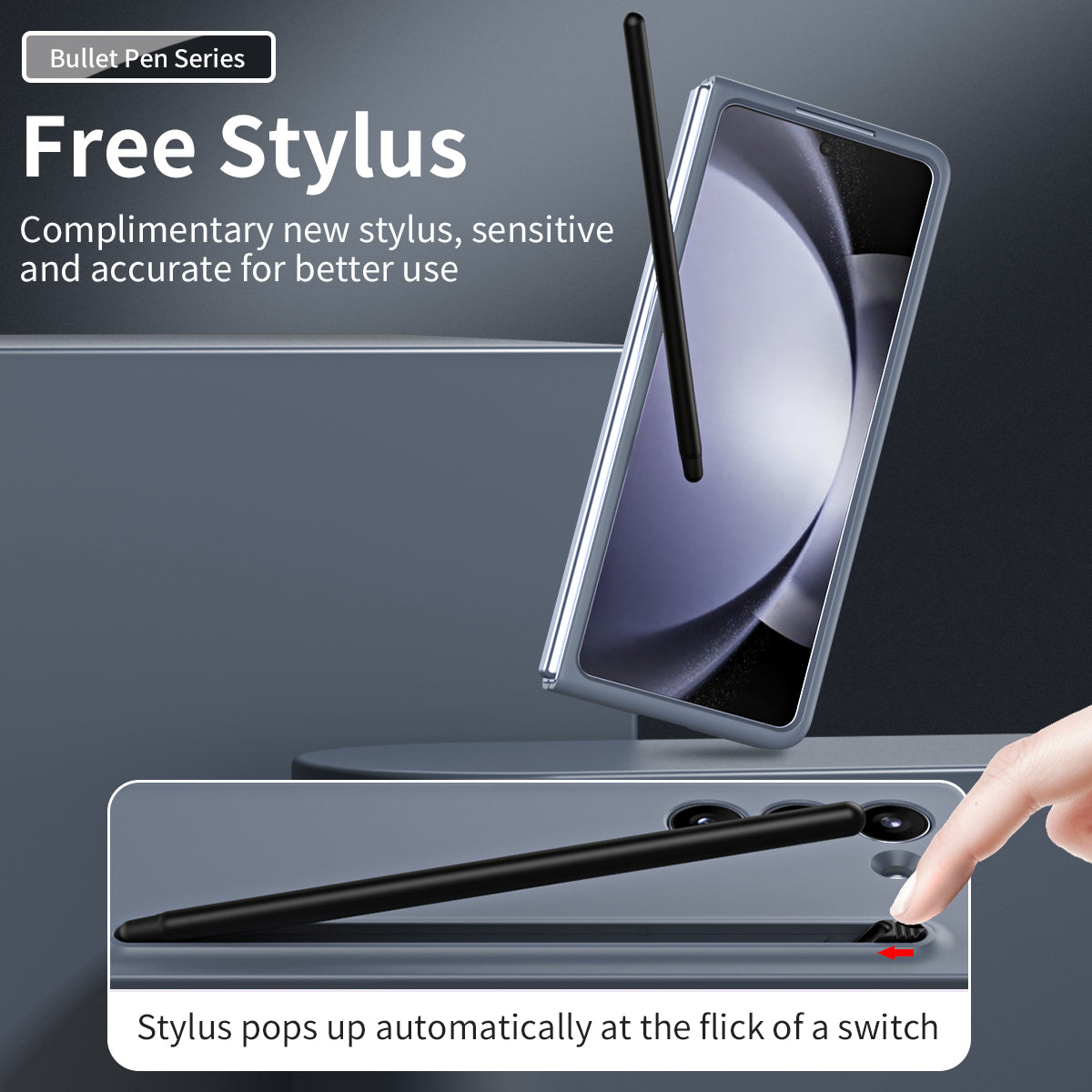For Galaxy Z Fold6 5G Phone Case Skin-Touch Hard PC Shell with Stylus - Dark Grey