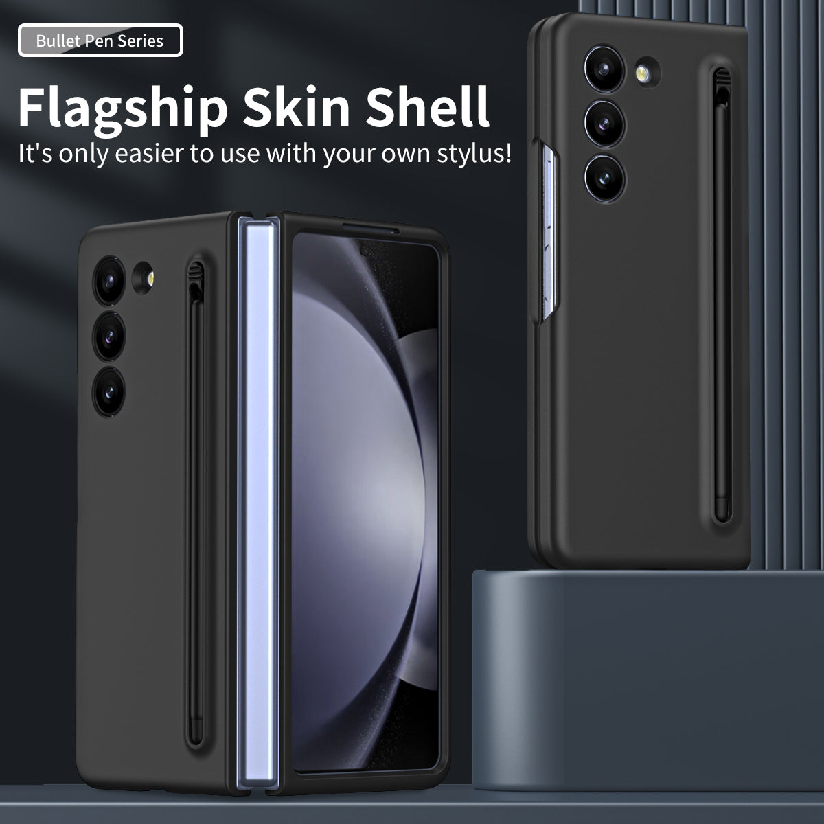 For Galaxy Z Fold6 5G Phone Case Skin-Touch Hard PC Shell with Stylus - Black