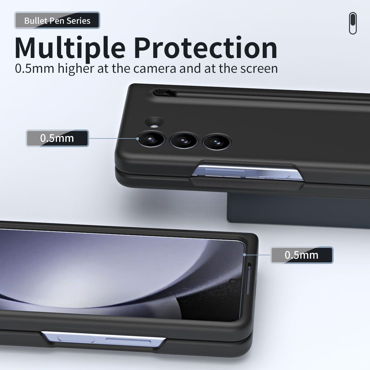 For Galaxy Z Fold6 5G Phone Case Skin-Touch Hard PC Shell with Stylus - Black