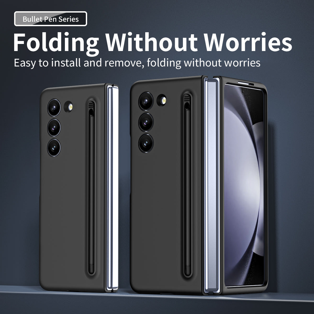 For Galaxy Z Fold6 5G Phone Case Skin-Touch Hard PC Shell with Stylus - Black