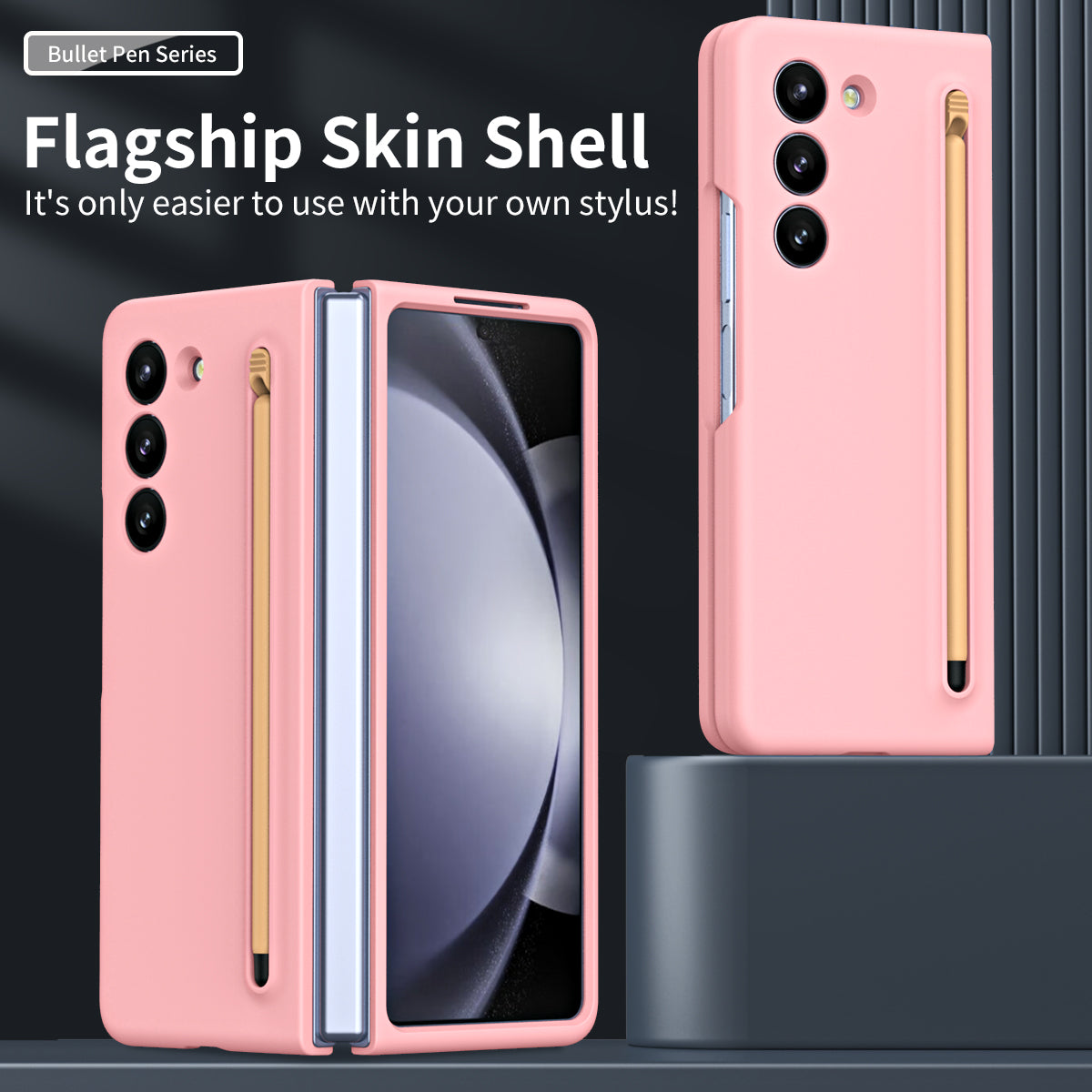 For Galaxy Z Fold6 5G Phone Case Skin-Touch Hard PC Shell with Stylus - Pink