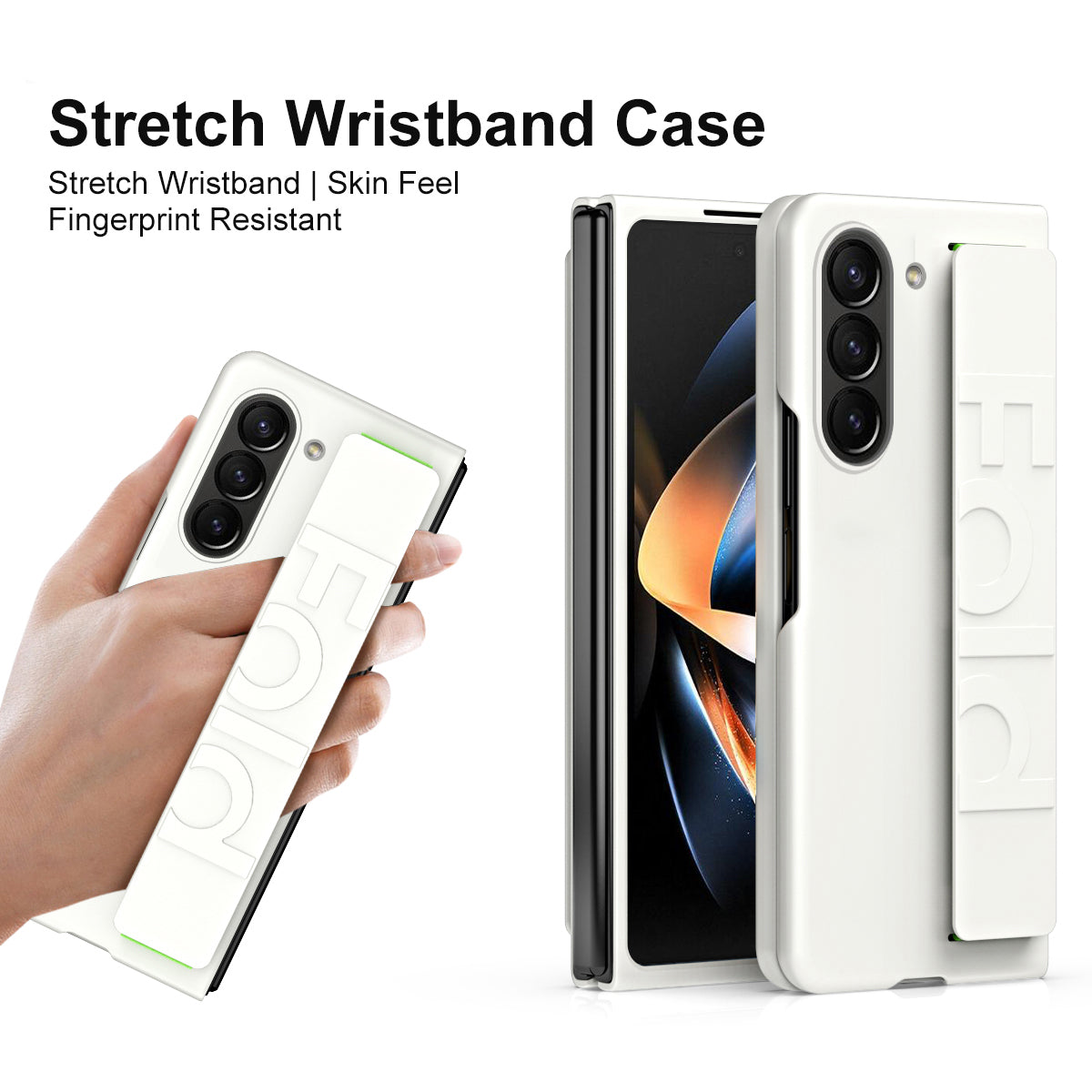 For Samsung Galaxy Z Fold6 5G Skin-touch Case PC Anti-fingerprint Phone Cover with Stretch Wristband - Beige