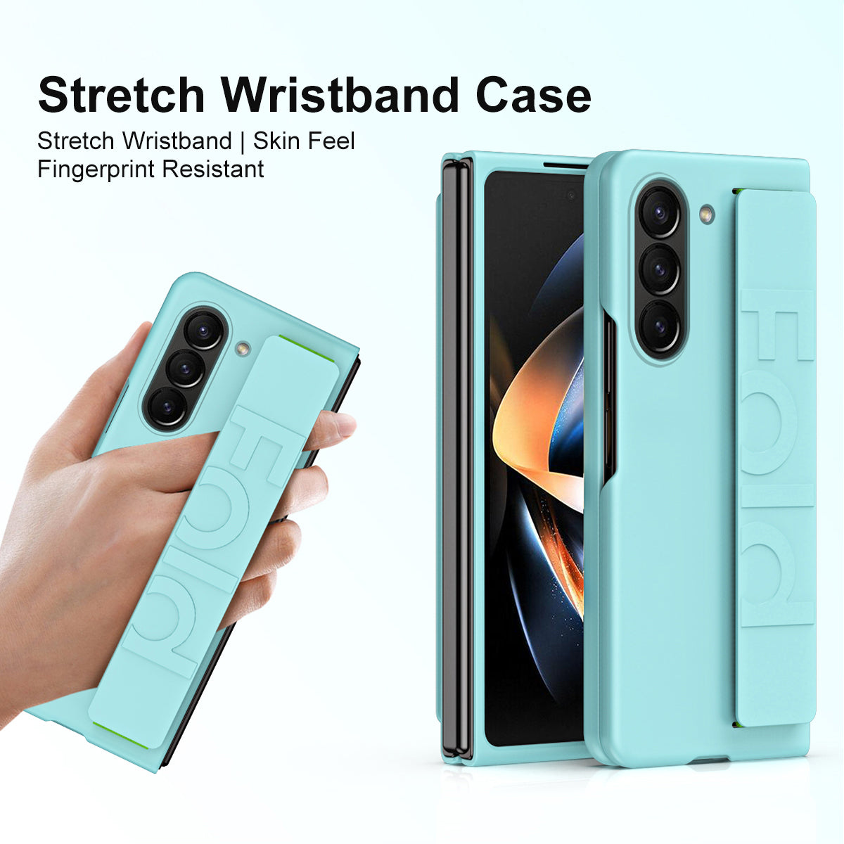 For Samsung Galaxy Z Fold6 5G Skin-touch Case PC Anti-fingerprint Phone Cover with Stretch Wristband - Green
