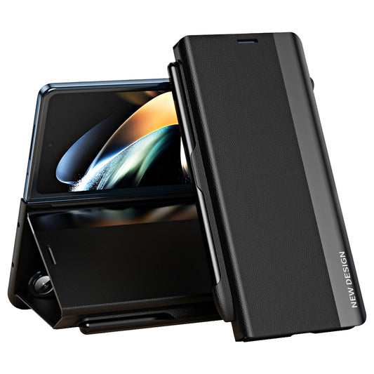 For Samsung Galaxy Z Fold6 5G Case Electroplating Pen Slot Phone Cover with Stylus - Black