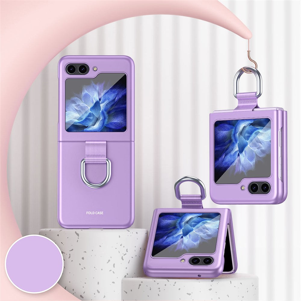 For Samsung Galaxy Z Flip7 FE 5G / Z Flip6 5G / Z Flip5 5G Folded Phone Case Skin-Touch Hard PC Phone Cover with Ring Holder - Purple