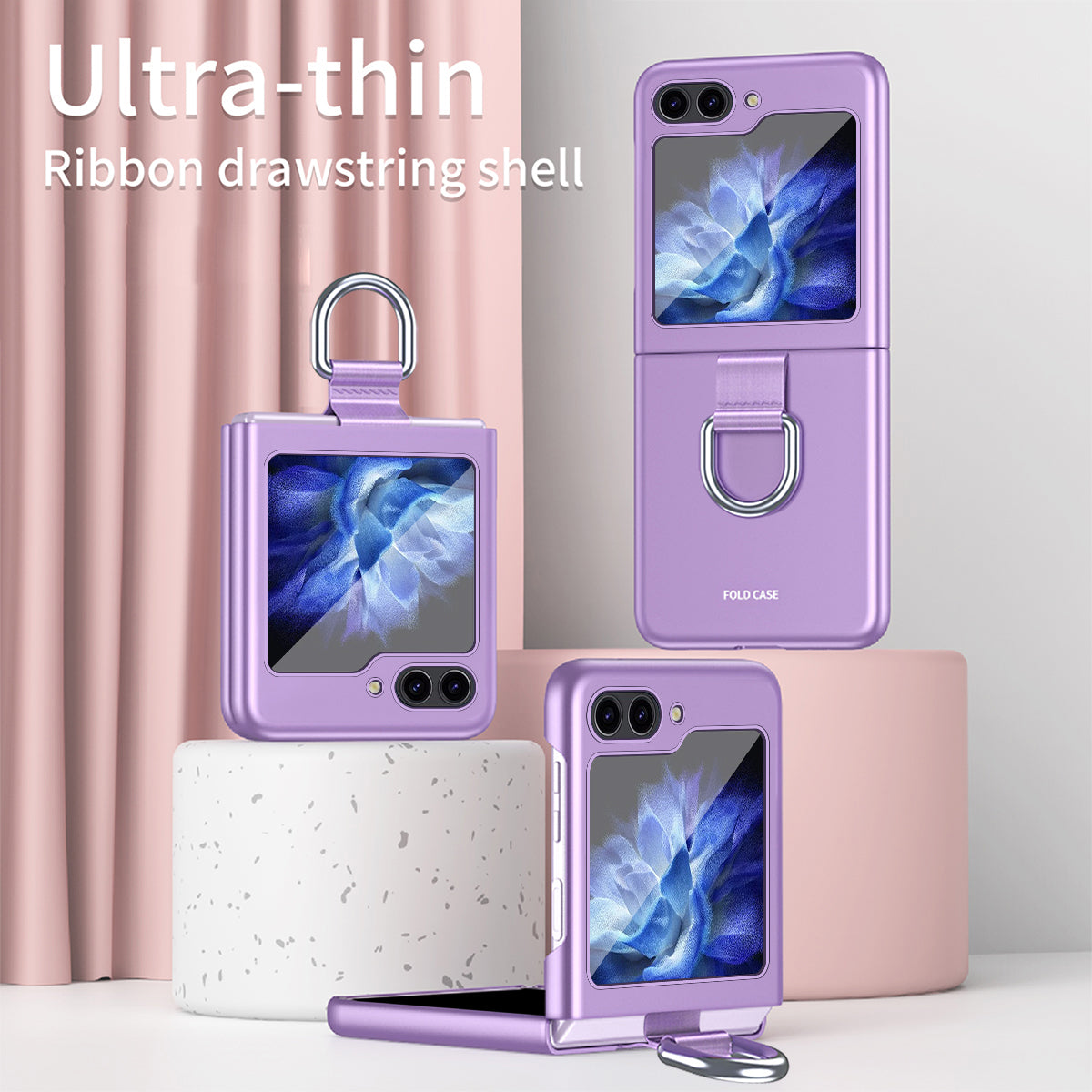 For Samsung Galaxy Z Flip6 5G Folded Phone Case Skin-Touch Hard PC Phone Cover with Ring Holder - Rose Gold