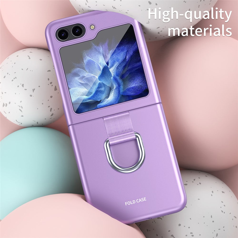 For Samsung Galaxy Z Flip7 FE 5G / Z Flip6 5G / Z Flip5 5G Folded Phone Case Skin-Touch Hard PC Phone Cover with Ring Holder - Rose Gold
