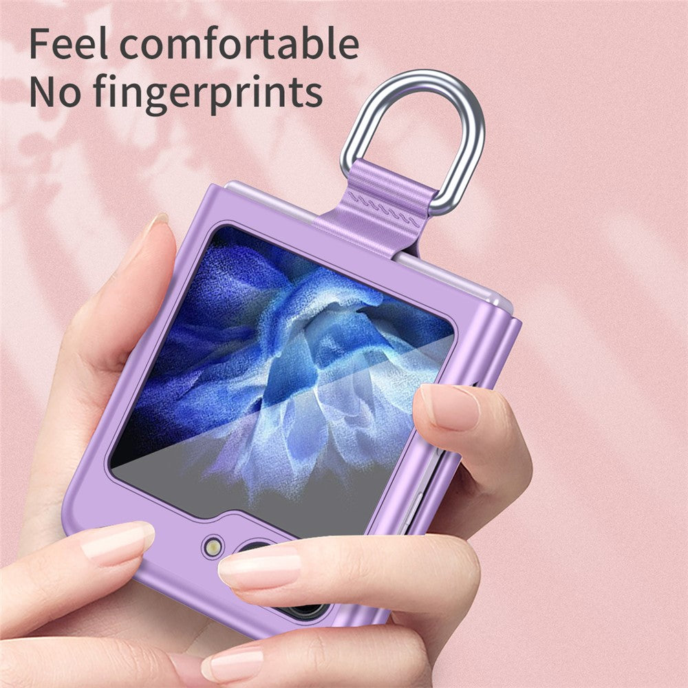 For Samsung Galaxy Z Flip7 FE 5G / Z Flip6 5G / Z Flip5 5G Folded Phone Case Skin-Touch Hard PC Phone Cover with Ring Holder - Rose Gold