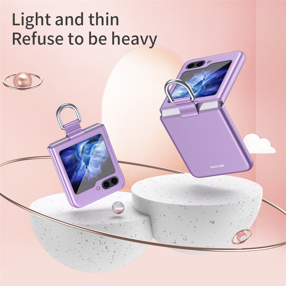 For Samsung Galaxy Z Flip7 FE 5G / Z Flip6 5G / Z Flip5 5G Folded Phone Case Skin-Touch Hard PC Phone Cover with Ring Holder - Rose Gold