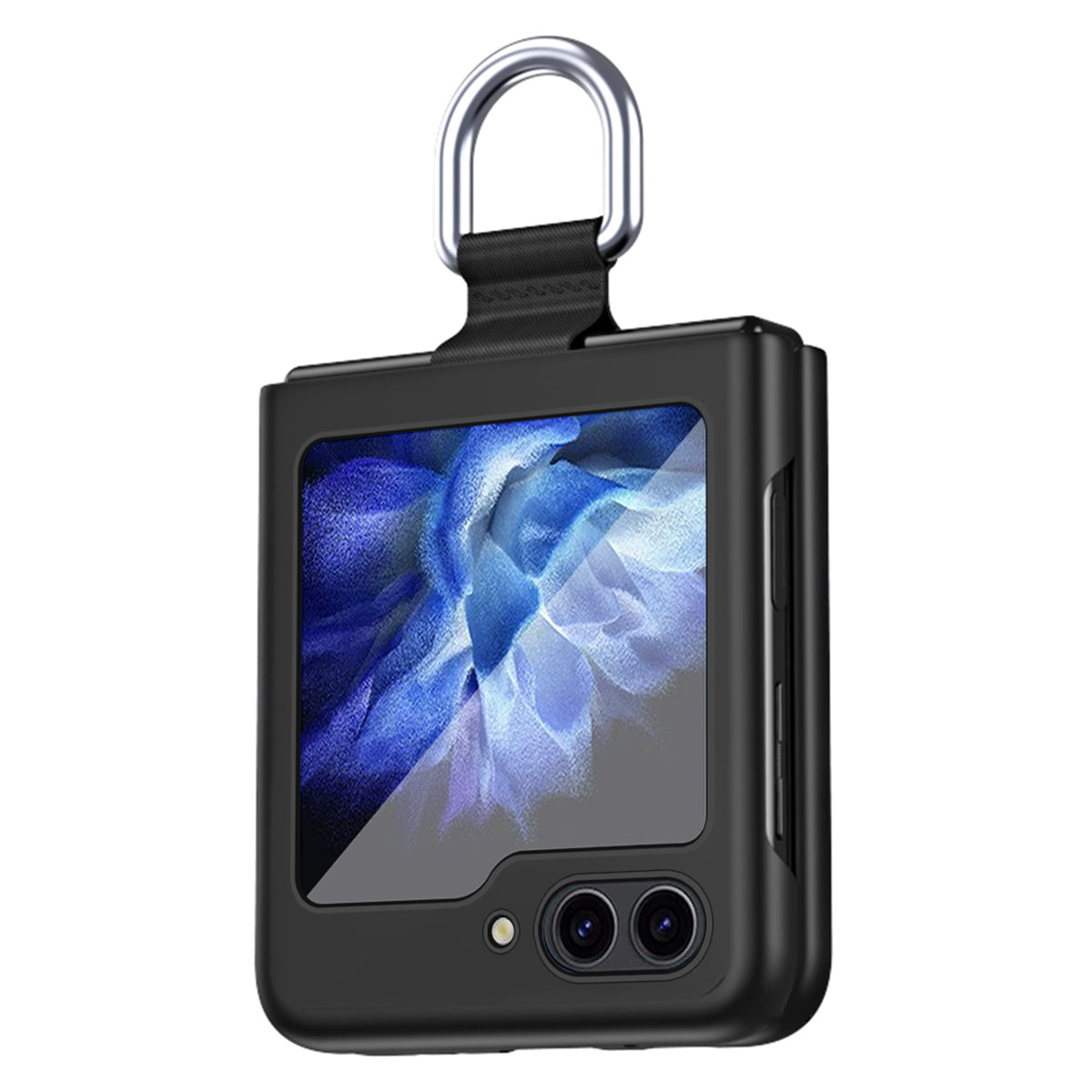 For Samsung Galaxy Z Flip6 5G Folded Phone Case Skin-Touch Hard PC Phone Cover with Ring Holder - Black
