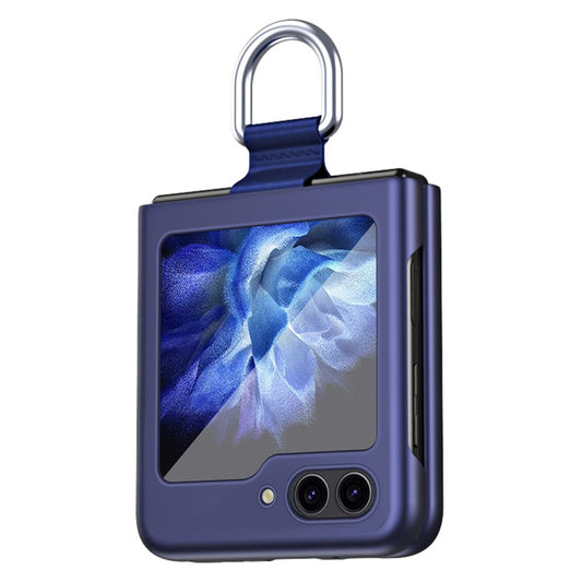 For Samsung Galaxy Z Flip7 FE 5G / Z Flip6 5G / Z Flip5 5G Folded Phone Case Skin-Touch Hard PC Phone Cover with Ring Holder - Sapphire