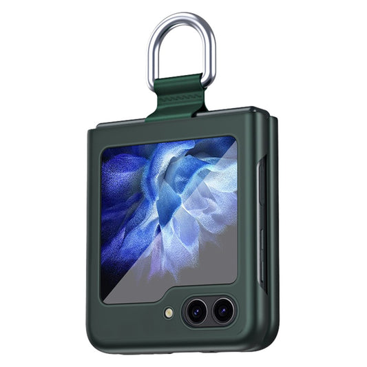 For Samsung Galaxy Z Flip7 FE 5G / Z Flip6 5G / Z Flip5 5G Folded Phone Case Skin-Touch Hard PC Phone Cover with Ring Holder - Midnight Green