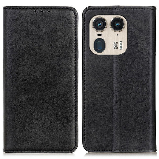 For Motorola Edge 50 Ultra 5G / Moto X50 Ultra 5G Wallet Case Split Leather Magnetic Closing Phone Cover - Black