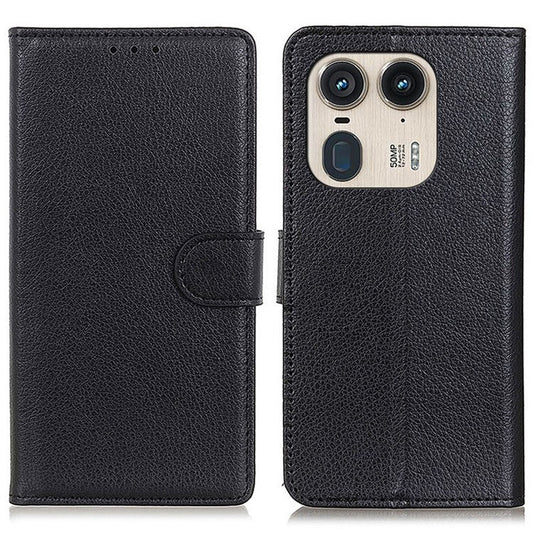 For Motorola Edge 50 Ultra 5G / Moto X50 Ultra 5G Case with Card Holder Slots Leather Litchi Texture Phone Cover - Black