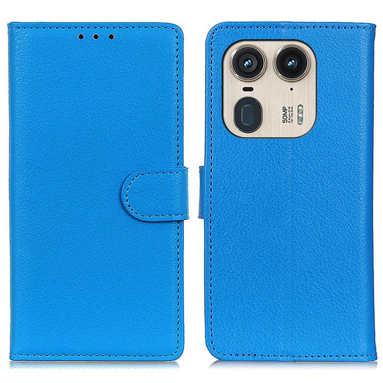For Motorola Edge 50 Ultra 5G / Moto X50 Ultra 5G Case with Card Holder Slots Leather Litchi Texture Phone Cover - Blue