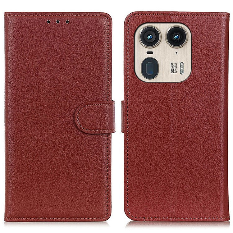 For Motorola Edge 50 Ultra 5G / Moto X50 Ultra 5G Case with Card Holder Slots Leather Litchi Texture Phone Cover - Brown