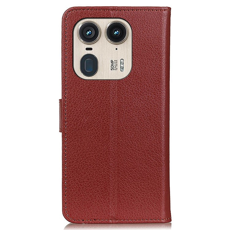 For Motorola Edge 50 Ultra 5G / Moto X50 Ultra 5G Case with Card Holder Slots Leather Litchi Texture Phone Cover - Brown