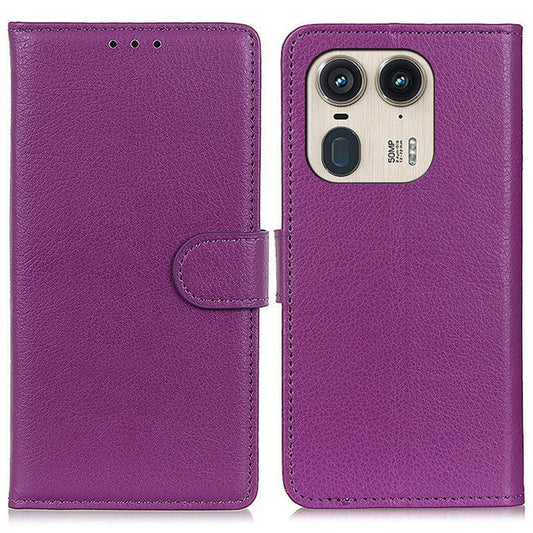 For Motorola Edge 50 Ultra 5G / Moto X50 Ultra 5G Case with Card Holder Slots Leather Litchi Texture Phone Cover - Purple