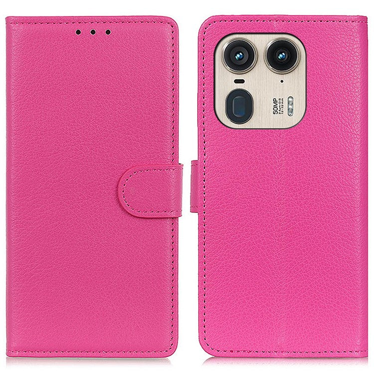 For Motorola Edge 50 Ultra 5G / Moto X50 Ultra 5G Case with Card Holder Slots Leather Litchi Texture Phone Cover - Rose