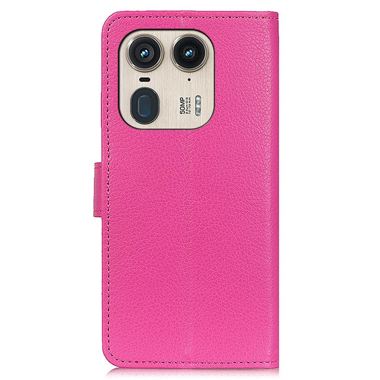 For Motorola Edge 50 Ultra 5G / Moto X50 Ultra 5G Case with Card Holder Slots Leather Litchi Texture Phone Cover - Rose