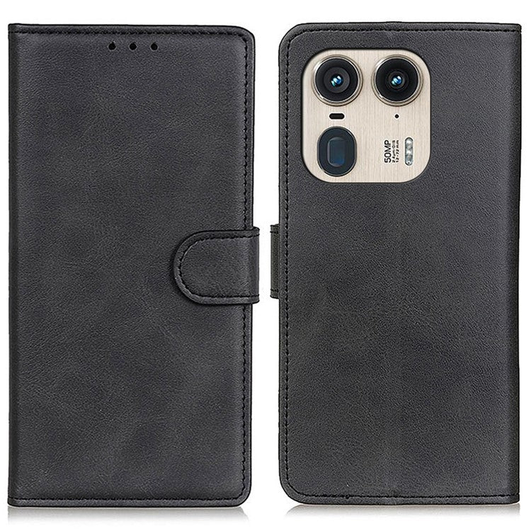 For Motorola Edge 50 Ultra 5G / Moto X50 Ultra 5G Case PU Leather Wallet Folio Flip Phone Cover - Black