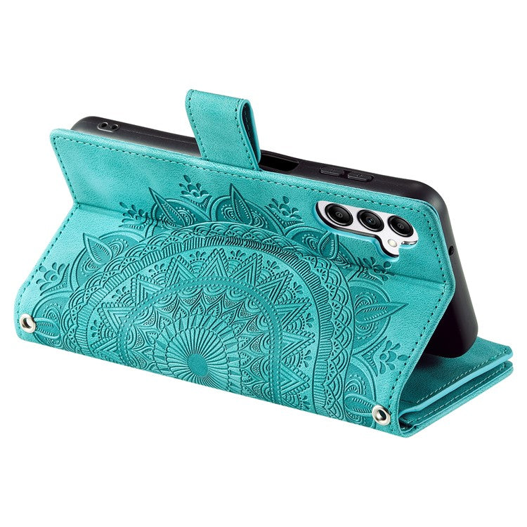 For Samsung Galaxy M55 5G / C55 5G / F55 5G Wallet Case Zipper Pocket Flip Leather Mandala Totem Phone Cover - Mint Green