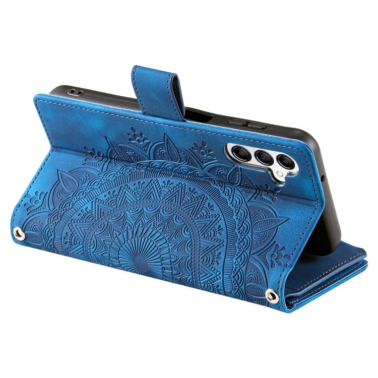 For Samsung Galaxy M55 5G / C55 5G / F55 5G Wallet Case Zipper Pocket Flip Leather Mandala Totem Phone Cover - Blue