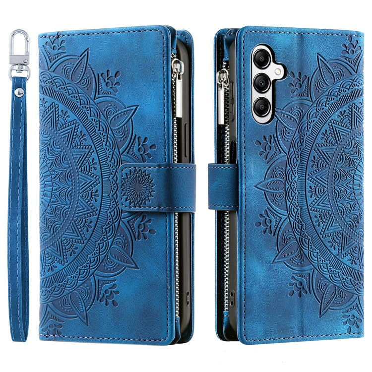 For Samsung Galaxy M55 5G / C55 5G / F55 5G Wallet Case Zipper Pocket Flip Leather Mandala Totem Phone Cover - Blue