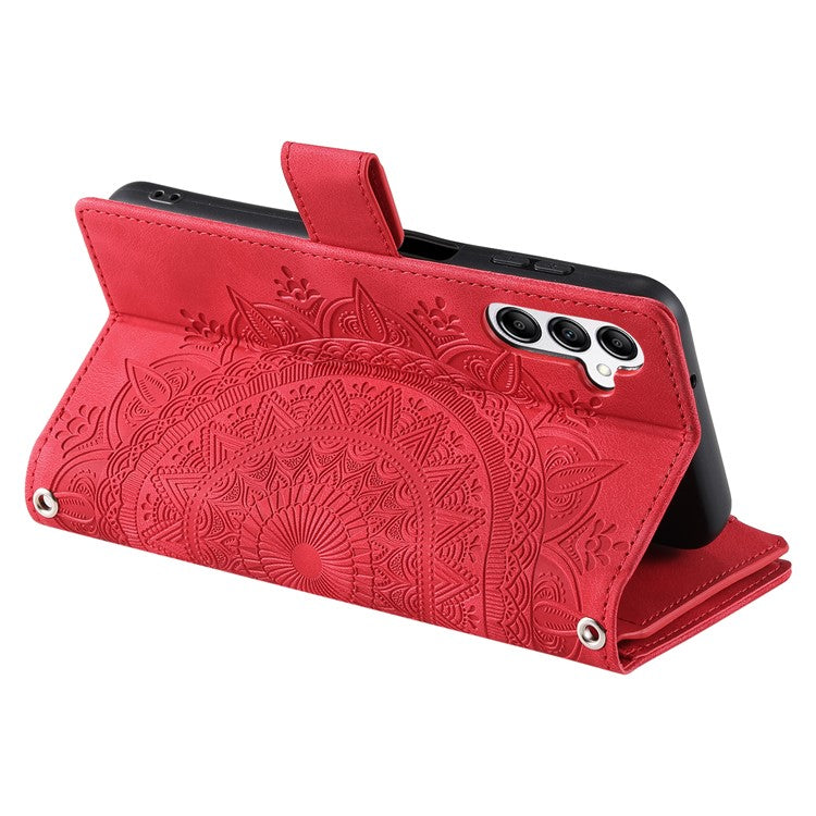 For Samsung Galaxy M55 5G / C55 5G / F55 5G Wallet Case Zipper Pocket Flip Leather Mandala Totem Phone Cover - Red